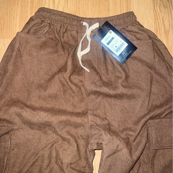 New - AOKLOK Basic Elastic Waist brown pants L - Picture 4 of 6